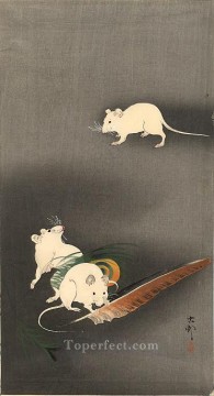  hanga Deco Art - three white mice 1900 Ohara Koson Shin hanga